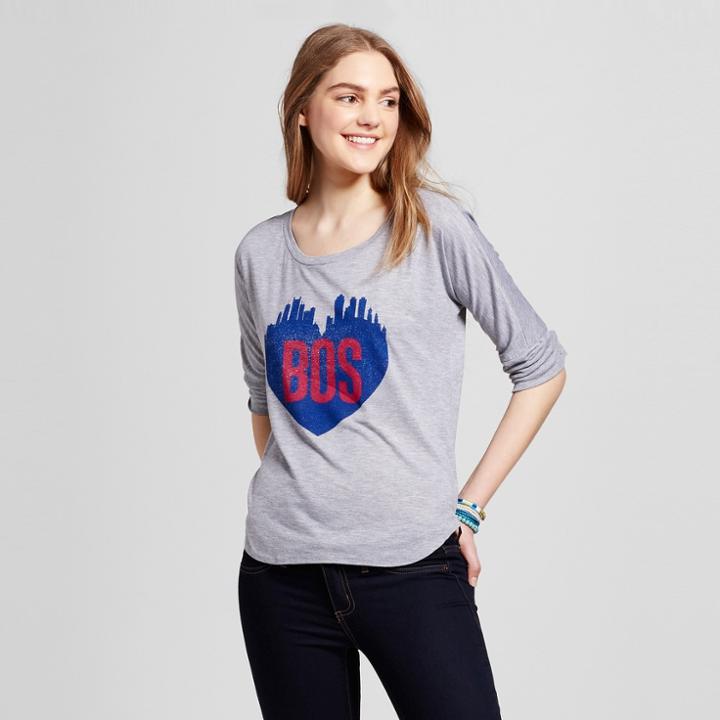 Awake Women's Boston Skyline Heart Top Xs - Heather Gray (juniors')