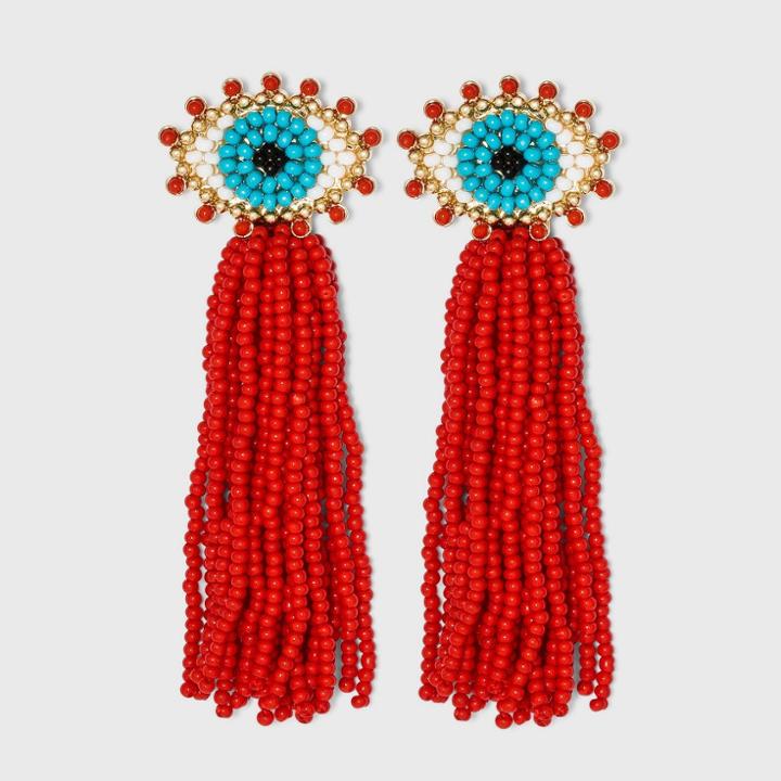 Sugarfix By Baublebar Beaded Evil Eye Tassel Drop Earrings - Red