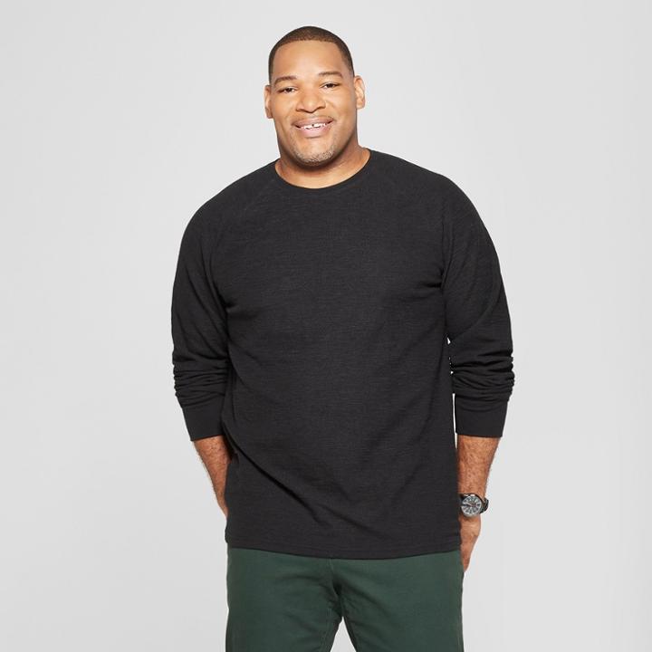 Men's Big & Tall Long Sleeve Textured Crew Neck Shirt - Goodfellow & Co Black