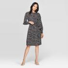 Women's Animal Print Long Sleeve High Neck Button Shoulder A Line Mini Dress - Who What Wear Black S, Women's,