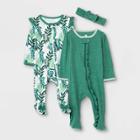 Baby Girls' 2pk Sleep N' Play With Headwrap - Cloud Island Green
