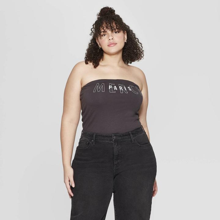 Women's Plus Size Paris Graphic Tube Top - Mighty Fine (juniors') - Charcoal