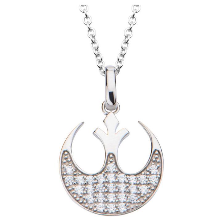 Women's Star Wars Rebel Alliance Symbol 925 Sterling Silver Pendant With Chain And Clear Cz