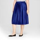 Women's Plus Size Pleated Midi Skirt - Ava & Viv Blue