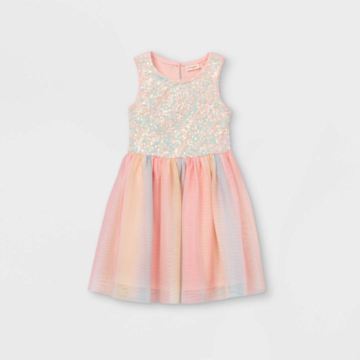 Girls' Rainbow Sequin Sleeveless Tulle Dress - Cat & Jack