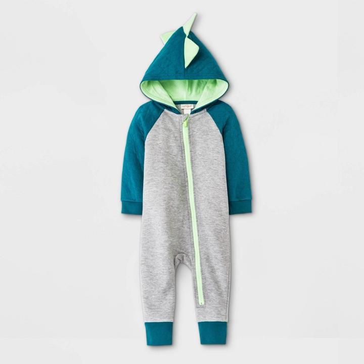 Baby Boys' Quilted Dino Hood Romper - Cat & Jack Heather Gray Newborn
