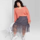 Women's Plus Size Fuzzy Crewneck Sweater - Wild Fable Coral Blossom 2x, Size: