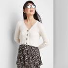Women's Long Sleeve V-neck Button Front Cropped Cardigan - Wild Fable Ivory Xs, Women's, Beige