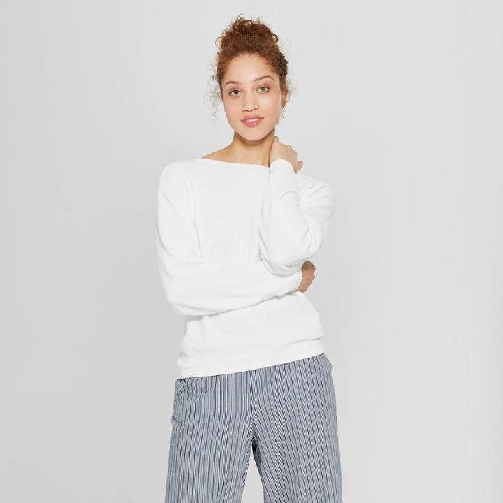 Women's Chenille Pullover Sweater - A New Day White