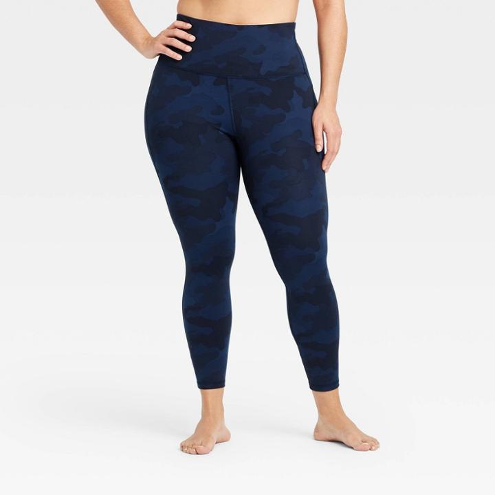 Women's Camo Print Contour Curvy High-rise 7/8 Leggings With Power Waist 25 - All In Motion Navy Xs, Women's, Blue
