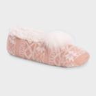 Muk Luks Women's Ballerina Slipper Socks With Poms - Pink