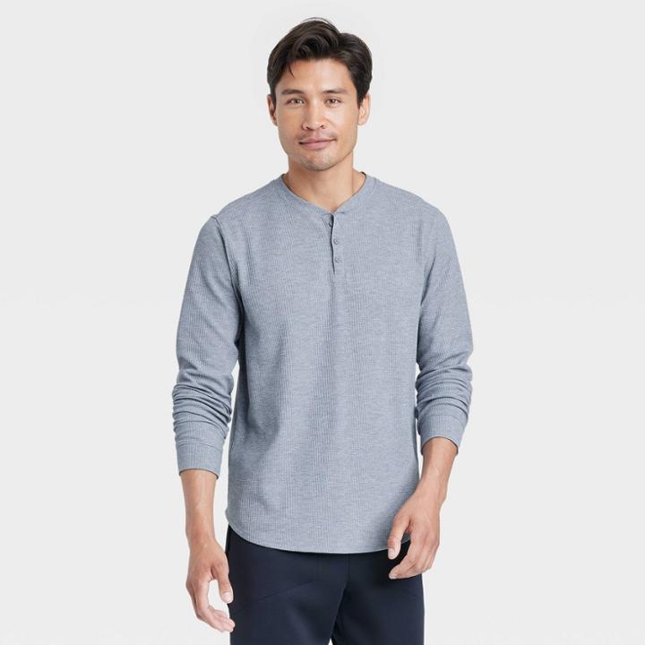Men's Waffle-knit Henley Athletic Top - All In Motion Dark Gray