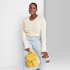 Women's Plus Size Button-front Cropped Rib-knit Cardigan - Wild Fable Off-white