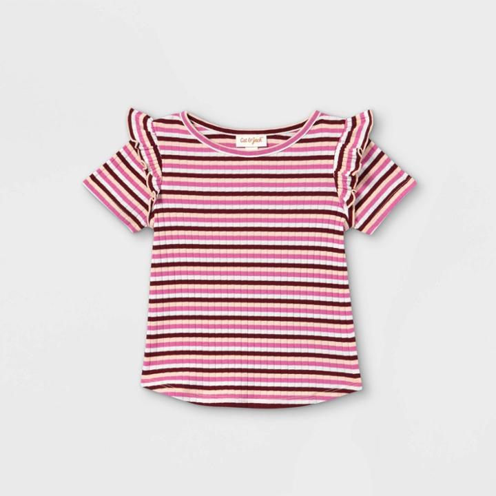 Toddler Girls' Striped Rib Short Sleeve T-shirt - Cat & Jack Pink