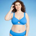 Juniors' Plus Size Ribbed Knot-front Bralette Bikini Top - Xhilaration Neon Blue X