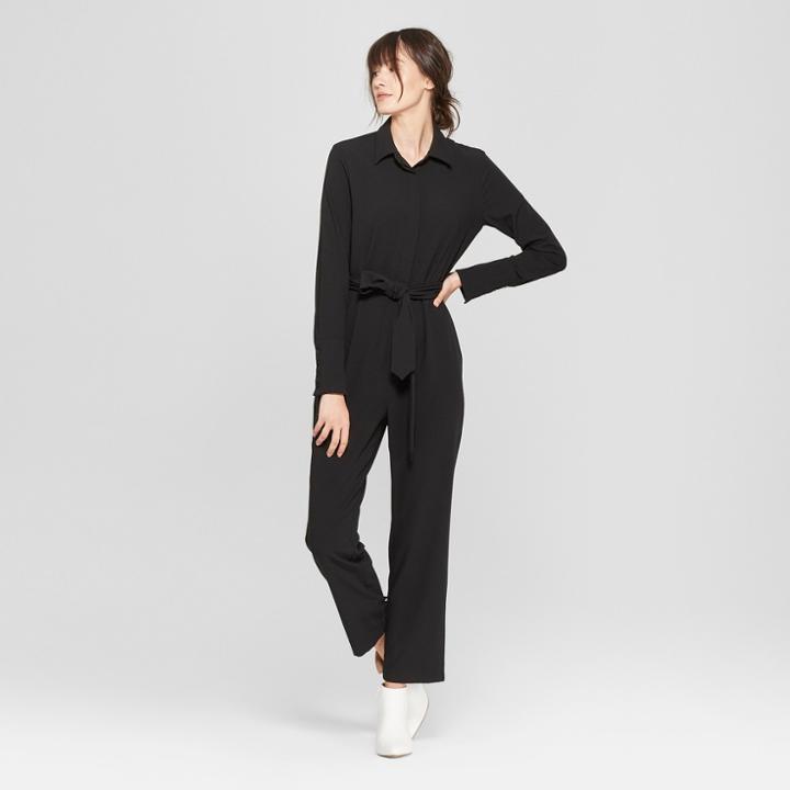 Women's Long Sleeve Tie Waist Jumpsuit - Prologue Black