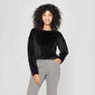 Women's Long Sleeve Velour Pullover - A New Day Black