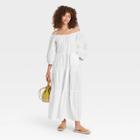 Women's Puff 3/4 Sleeve Tiered Dress - Universal Thread White