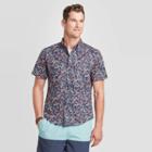 Men's Standard Fit Floral Print Short Sleeve Poplin Button-down Shirt - Goodfellow & Co Blue S, Men's,