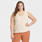 Women's Plus Size Textured Tank Top - A New Day Beige