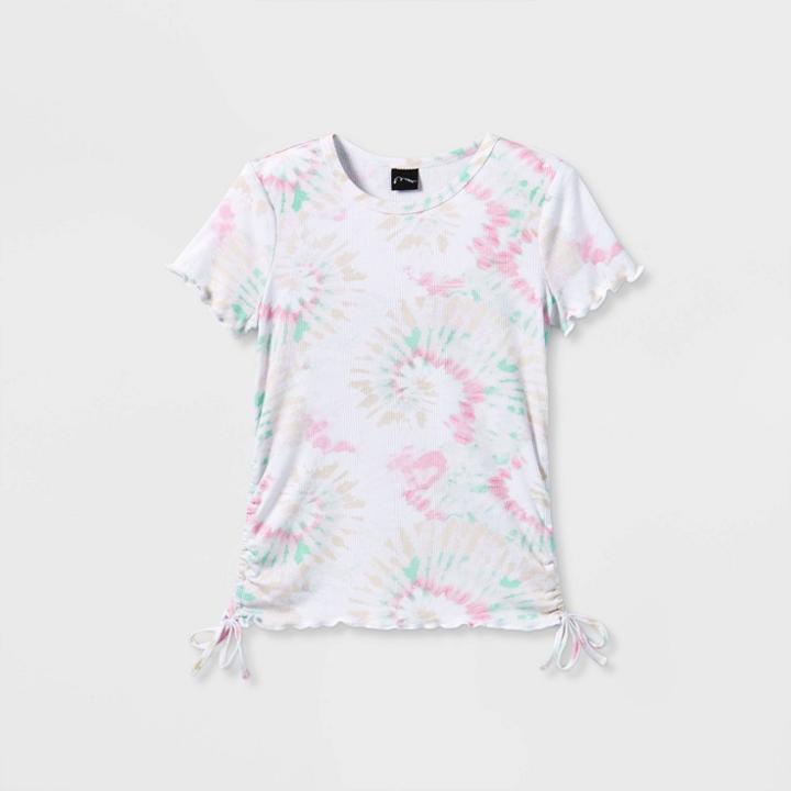 Girls' Boxy Side Cinch Short Sleeve T-shirt - Art Class White/pink Tie-dye