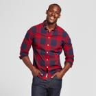 Men's Slim Fit Northrop Poplin Button Down Shirt - Goodfellow & Co Red/navy Plaid