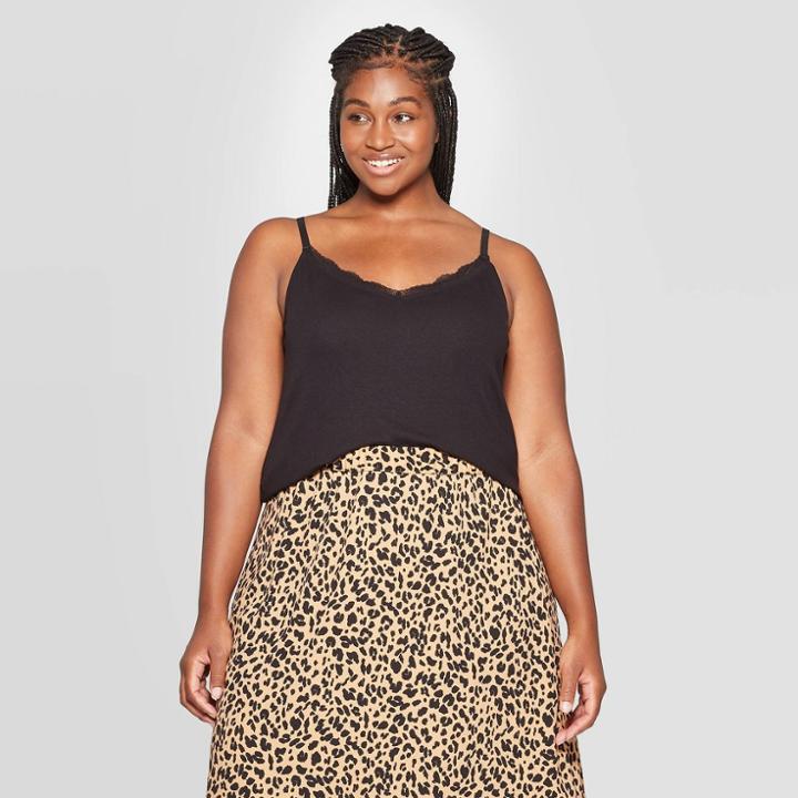Women's Plus Size V-neck Lace Tank Top - Ava & Viv Black 3x, Women's,