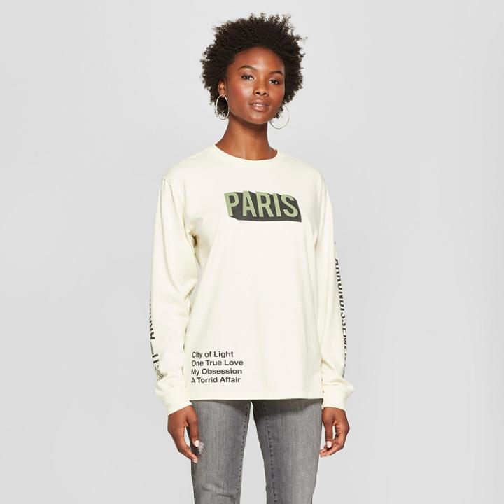 Women's Long Sleeve Paris Graphic T-shirt - Mighty Fine (juniors') Cream