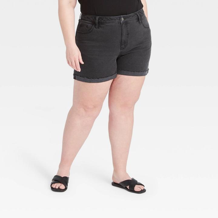 Women's Plus Size Midi Jean Shorts - Ava & Viv Black