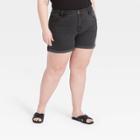 Women's Plus Size Midi Jean Shorts - Ava & Viv Black
