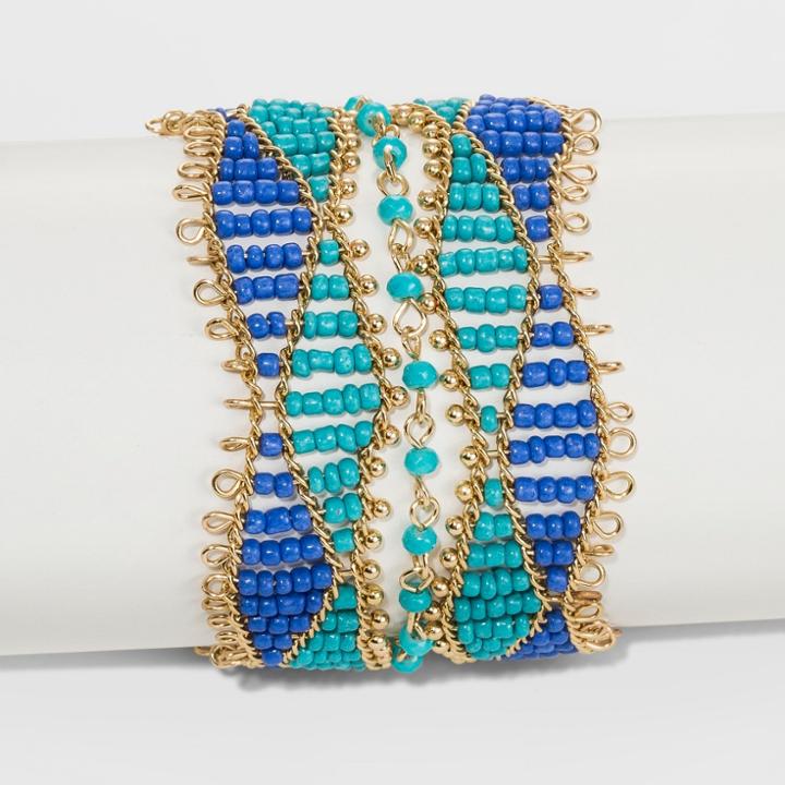 Beaded Seedbead Bracelet - A New Day Gold/blue,