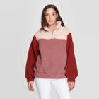 Women's Long Sleeve Mock Turtleneck Quarter Zip-up Sherpa Sweatshirt - Universal Thread Pink M, Women's,