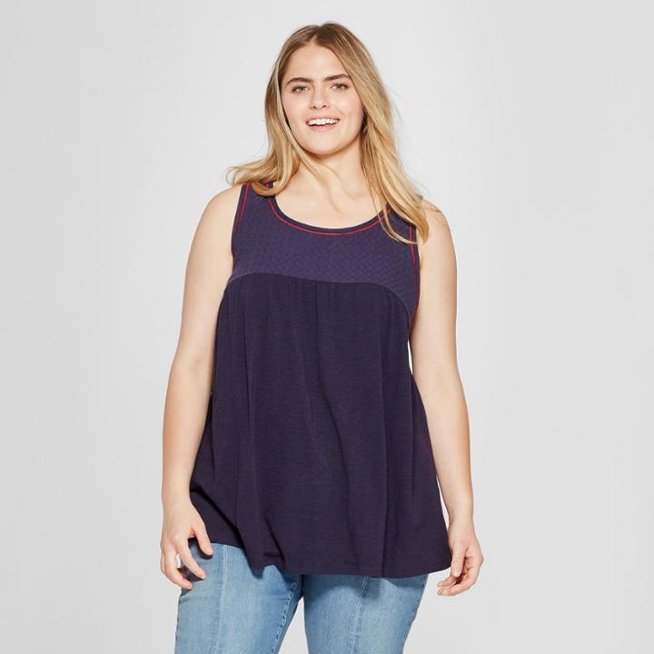 Women's Plus Size Embroidered Knit Top - Universal Thread Blue X