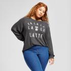 Women's Plus Size Fa La La Latte Long Sleeve Graphic Sweatshirt - Fifth Sun (juniors') Charcoal