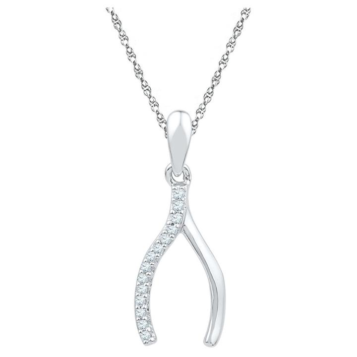 Target 1/20 Ct. T.w. Round White Diamond Prong Set Wishbone Pendant In Sterling Silver (18 Ij-i2-i3), Women's