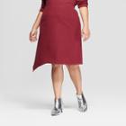 Women's Plus Size Comfort Waistband Asymmetrical Hem Midi Skirt - Ava & Viv Burgundy X, Red