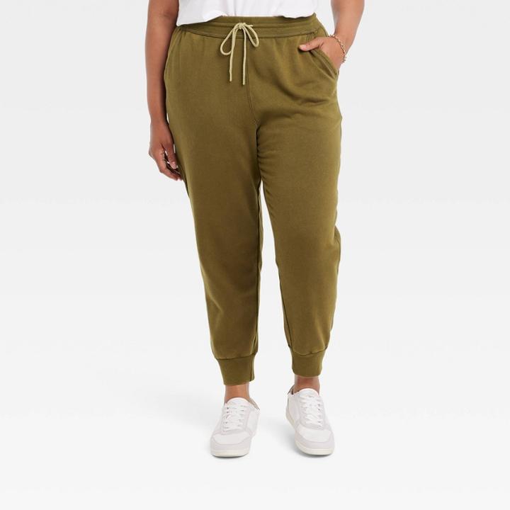 Women's Plus Size High-rise Fleece Jogger Pants - Universal Thread Dark Green