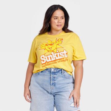 Women's Plus Size Sunkist Short Sleeve Graphic Cropped T-shirt - Yellow
