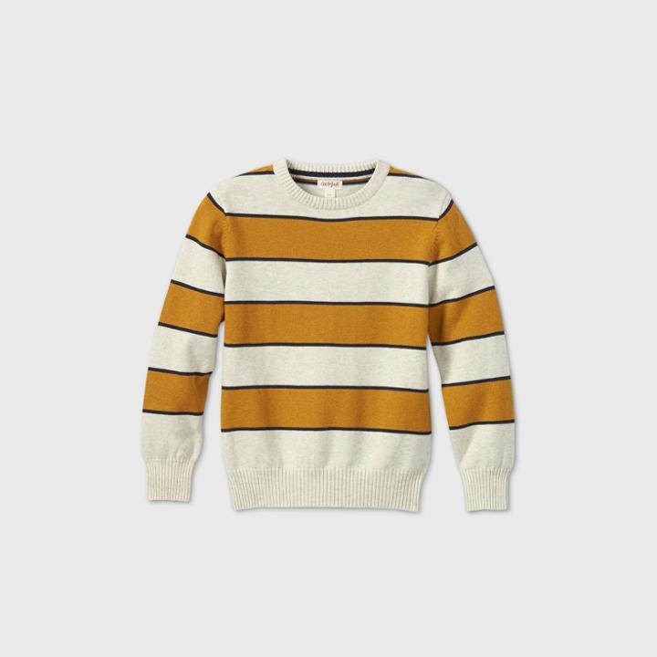 Boys' Holiday Striped Crew Neck Sweater - Cat & Jack Light Gray/yellow