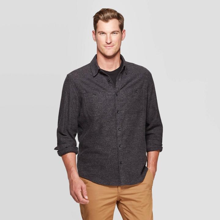 Men's Standard Fit Novelty Flannel Button-down Shirt - Goodfellow & Co Thundering Gray S, Men's,