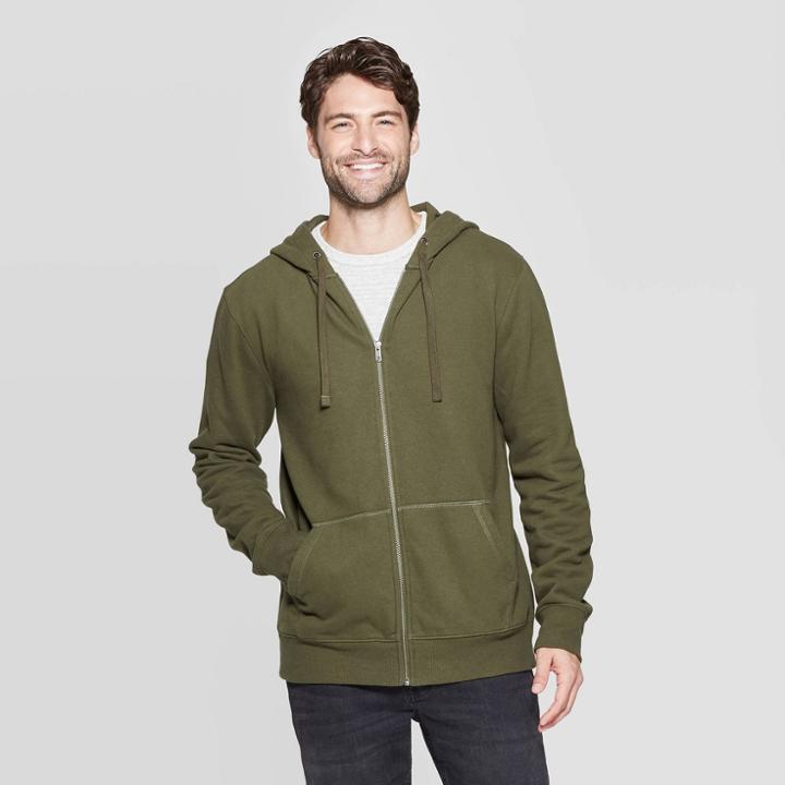 Men's Standard Fit Ultra-soft Full Zip Fleece Hoodie - Goodfellow & Co Late Night Green Xl, Late Black Green