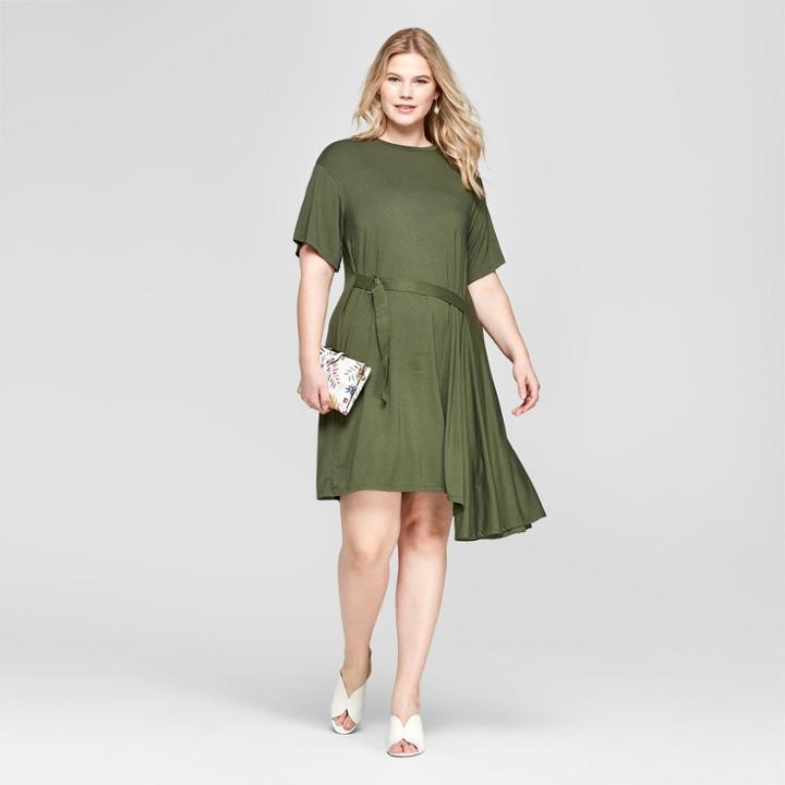 Women's Plus Size Asymmetric Dress - Ava & Viv Olive