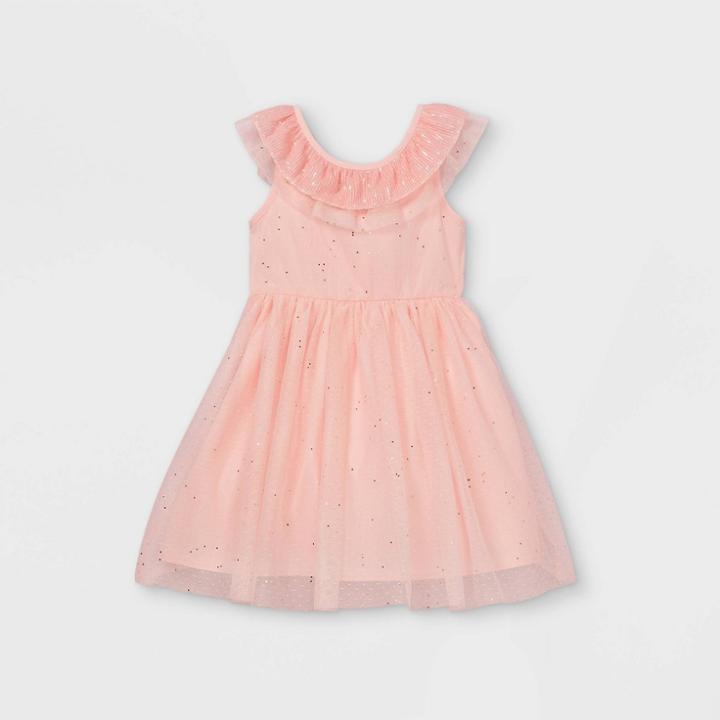Girls' Short Ruffle Sleeve Sequin Tulle Dress - Cat & Jack Powder Pink