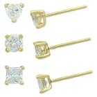 Distributed By Target Women's Cubic Zirconia Heart-stud-and Square Stud Earring Set In Gold Plating