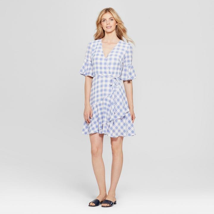 Women's Striped Asymmetrical Gingham Dress - Melonie T - Blue/white