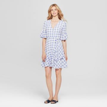 Women's Striped Asymmetrical Gingham Dress - Melonie T - Blue/white