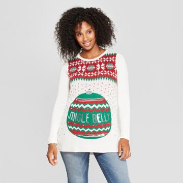 Maternity Jingle Belly Sweater - Ugly Christmas Sweater - Green Xl, Women's, White