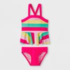 Toddler Girls' Rainbow Stripe Tankini - Cat & Jack Pink