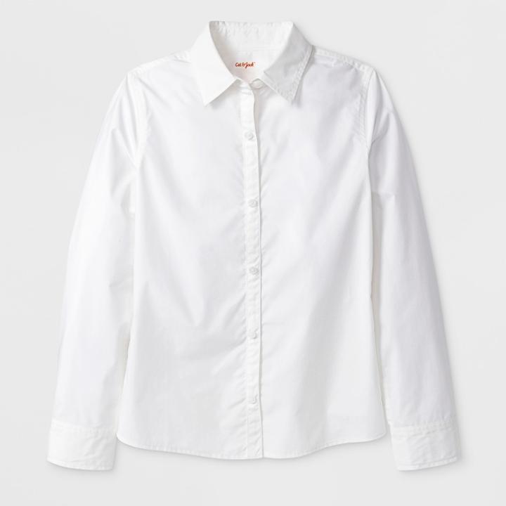 Girls' Adaptive Long Sleeve Button-down Blouse - Cat & Jack White