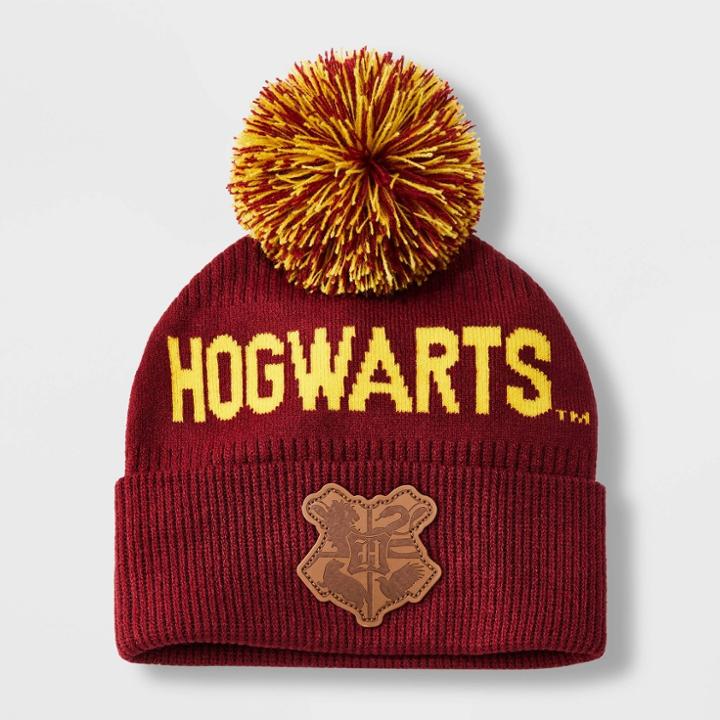 Men's Harry Potter Hogwarts Beanie With Pom - Burgundy, Red